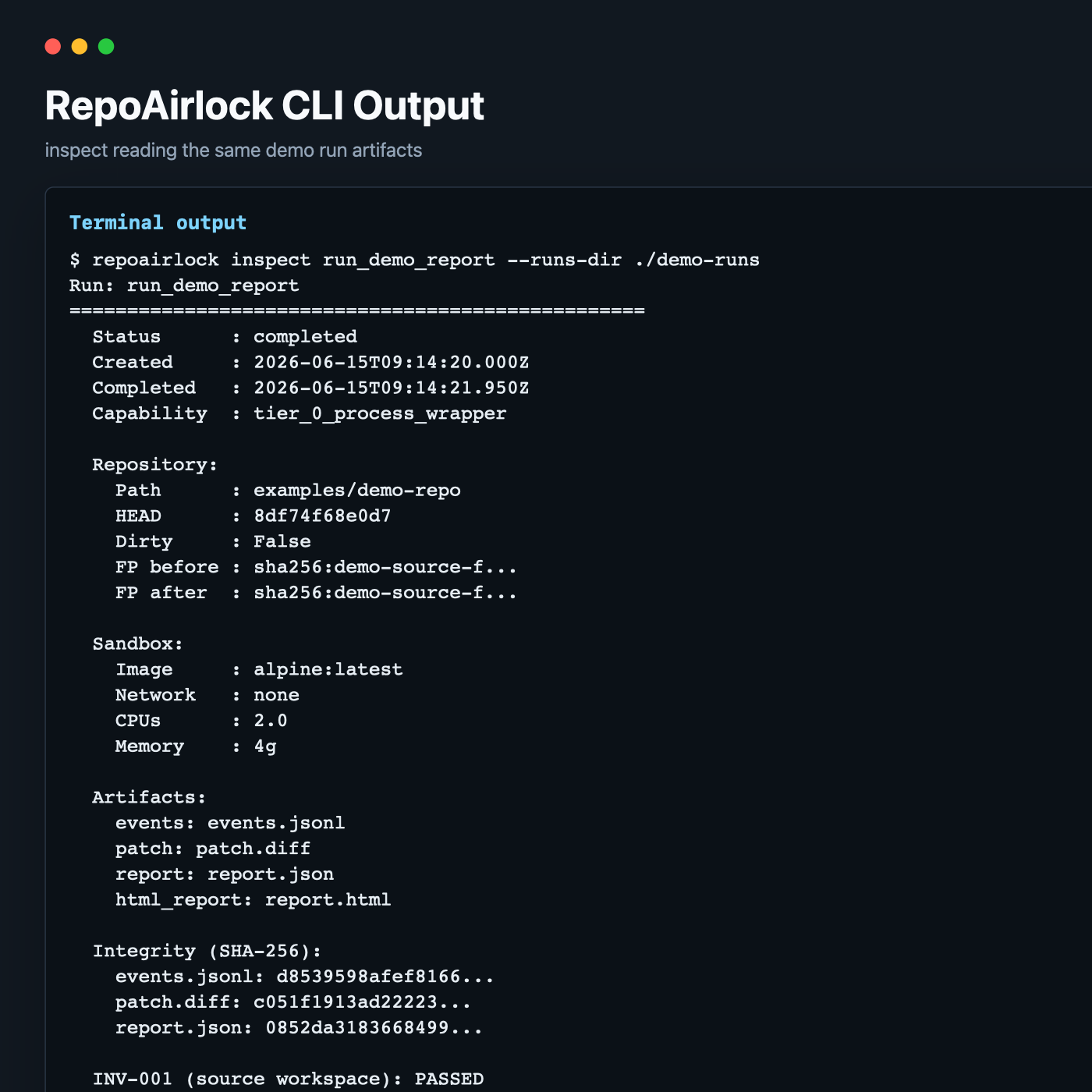 RepoAirlock CLI audit output screenshot