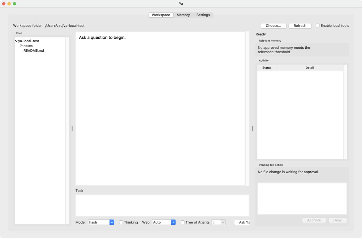 Ya native desktop workspace in English